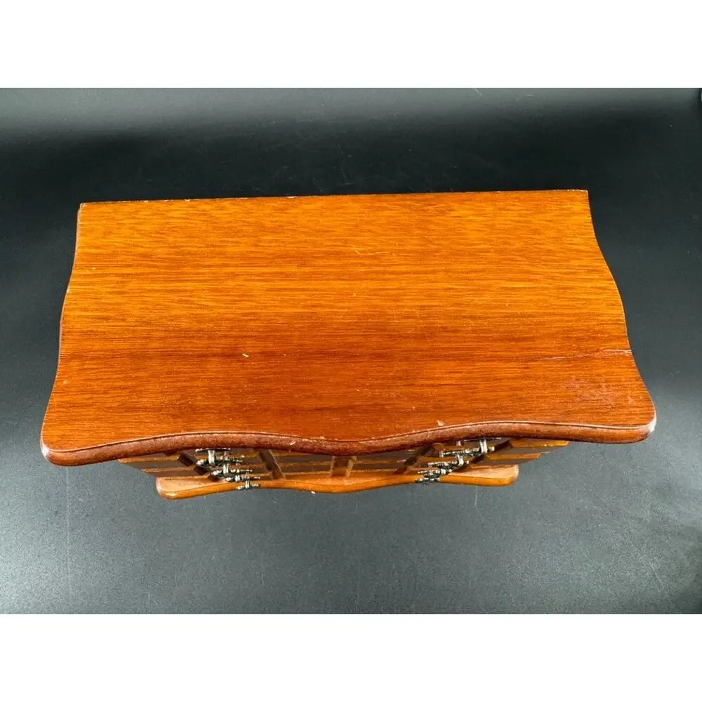 Vintage 1970s Centurion Wooden Musical Jewelry Box 3 Drawer Mirror Organizer